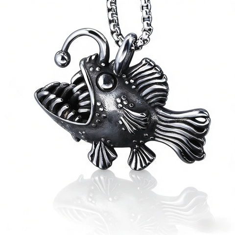 Collana Con Ciondolo Pesce Rana Vintage Acciaio Inossidabile 316L Pesce Abissale Gioielli Gothic Punk Hip Hop Da Uomo