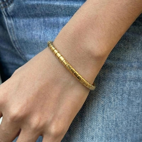 Bracelet Jonc Acier Inoxydable Nœud Bambou Style Tubogas Plaqué Or 18K Minimaliste Imperméable Hypoallergénique Femmes