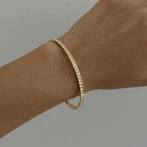 Elegante Bracciale Rigido In Acciaio Inossidabile Da Donna Con Zircone Rhinestone Intarsiato Impermeabile Anallergico Gioielli