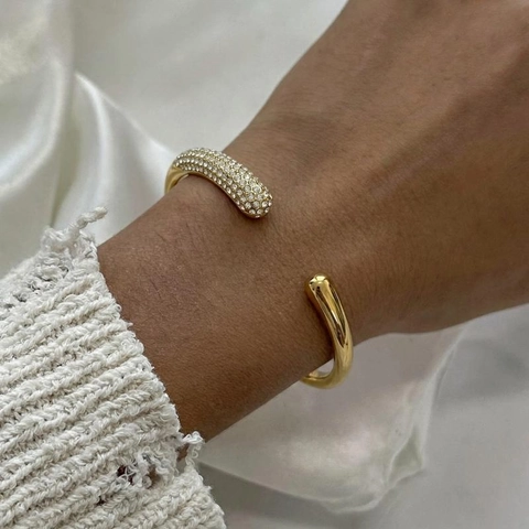 Roestvrijstalen Open Armband Voor Dames 18K Verguld Zirkonia Waterdicht Hypoallergeen Gepolijst Mode Sieraden