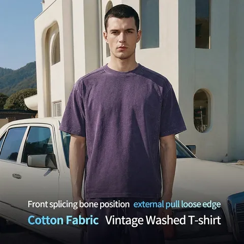 Ensemble T-Shirt Et Short Pour Hommes Vintage Lavage Acide Flocon De Neige Pur Coton Patchwork Streetwear Décontracté
