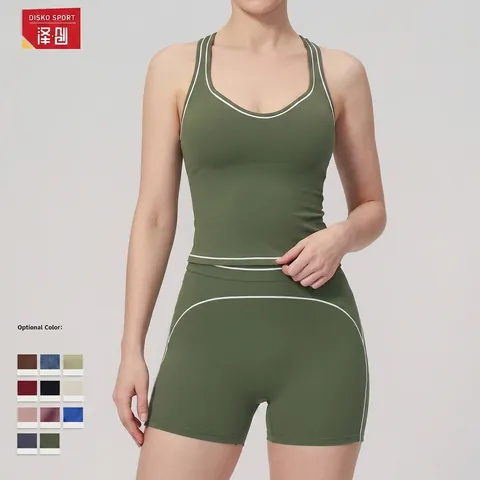 Conjuntos De Yoga Para Mujer Poliamida Spandex Tela Cepillada Ribete En Contraste Leggings Cintura Alta Gimnasio