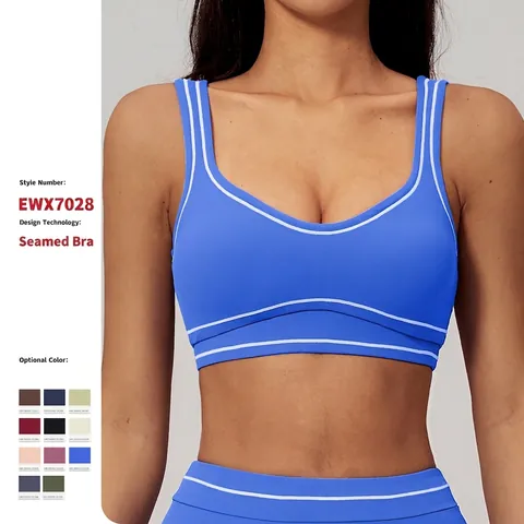 Damen Sport BH U-Ausschnitt Kontrastpaspel Gebürsteter Stoff Kabellos Hohe Elastizität Yoga Fitness Laufen Oberteil