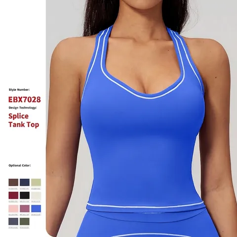Damen Yoga Tank Top Racerback Kontrast Einfassung Gepolstert Gebürstet Sport Weste Für Laufen Fitness Fitnessstudio Workout