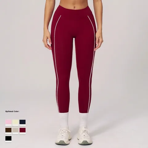 Women Yoga Leggings High Waist Naked Feel Workout Fitness Pants Contrast Side Stripe Running Activewear Nylon Spandex
