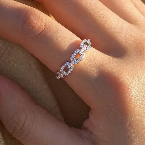 925 Sterling Silver Pave Moissanite Interlocking Chain Ring Fashion Minimalist Geometric Finger Ring For Women Men Jewelry