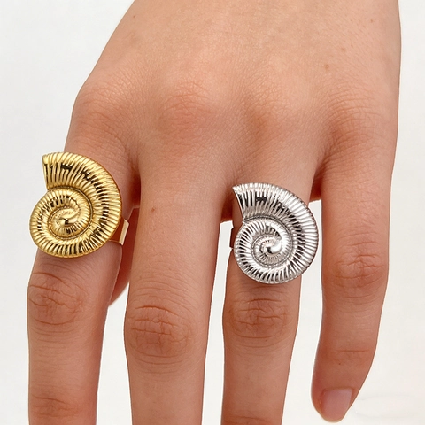 Anello Conchiglia Nautilus Acciaio Inossidabile Placcato Oro 18K Spirale Gioielli Regolabili Per Le Donne