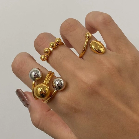 Intertwined Ball Open Ring 304 Stainless Steel Waterproof Hypoallergenic Geometric Minimalist Jewelry For Women