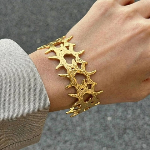 Onregelmatige Geometrische Doorn Manchetarmband Roestvrij Staal Verguld Stekelig Open Armring Sieraden Waterdicht