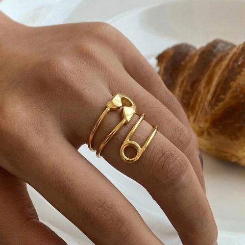 Anello Aperto Spilla Da Balia Acciaio Inossidabile Geometrico Graffetta Spirale Placcato Oro Gioielli Donna