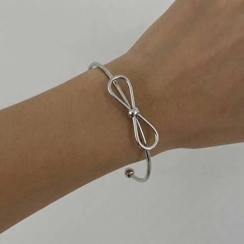 Minimalist Bowknot Open Bangle 18K Gold Plated Stainless Steel Waterproof Hypoallergenic Elegant Daily Cuff Bracelet For Women