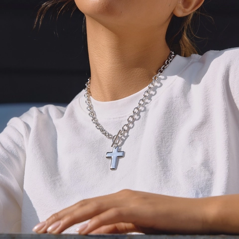 Edelstahl Kreuz Anhänger Halskette Für Damen Herren Gold Silber Plattiert Knebelverschluss Rolo Kette Religiöser Mode Schmuck