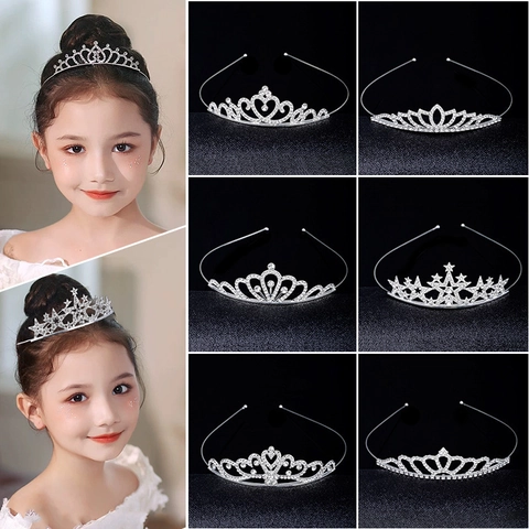 Prinzessin Tiara Krone Stirnband Versilberte Legierung Strass Kristall Herz Design Mädchen Party Aufführung Festival