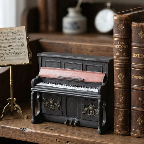 Miniature Piano Model Ornament Vintage Resin Desktop Decoration Retro Musical Instrument Figurine With Floral Relief