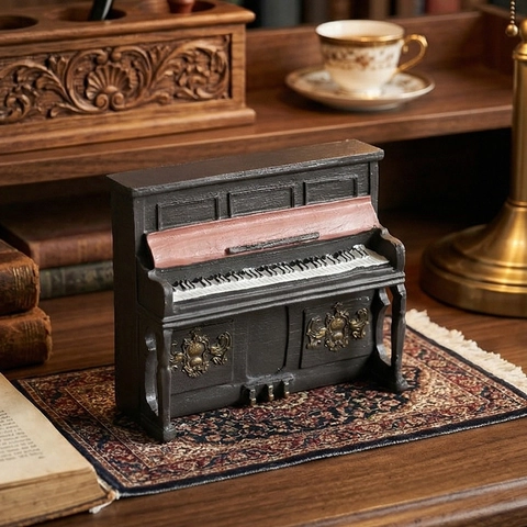 Miniature Piano Model Ornament Vintage Resin Desktop Decoration Retro Musical Instrument Figurine With Floral Relief