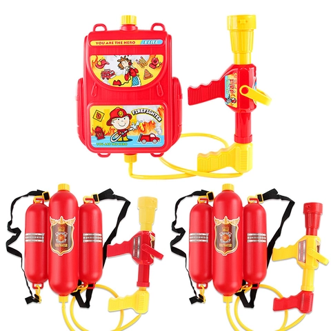 Firefighter Backpack Water Gun Toy Large Capacity Plastic Pull-Out Pressure Summer Outdoor Beach Pool For Kids Boys