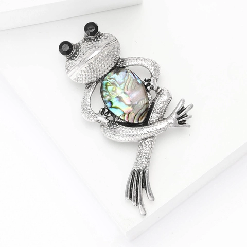 Spilla Rana Vintage In Lega Con Intarsio Di Conchiglia Di Abalone E Strass Gioiello A Forma Di Animale