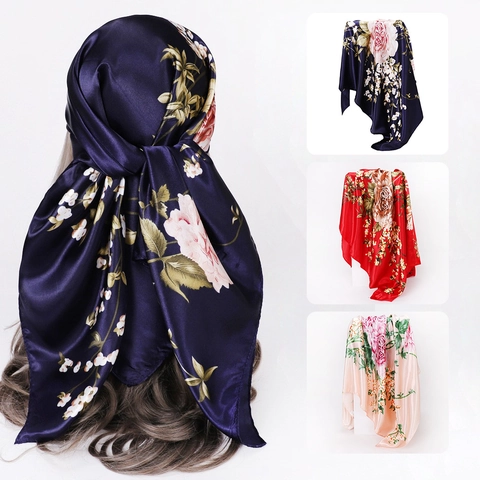 Sciarpa Quadrata Retro Con Stampa Floreale Elegante Foulard In Raso Di Raso Artificiale Per Le Donne Stile Etnico Grande