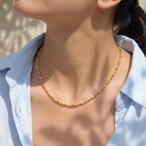 Geometrische Gliederkette Halskette 304 Edelstahl 18K Vergoldet Twist Link Wasserdicht Hypoallergen Mode Schmuck Damen