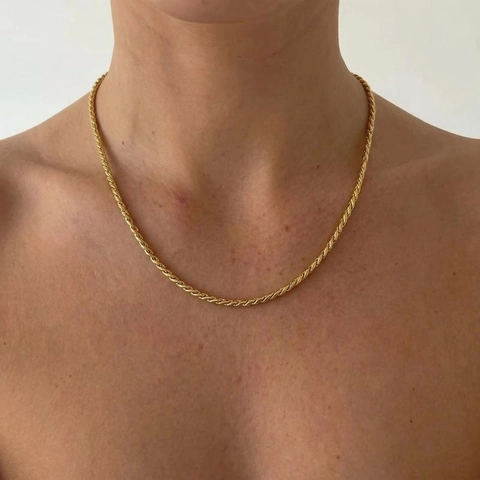 Set di Gioielli Collana E Bracciale a Corda in Acciaio Inossidabile Catena a Maglie Intrecciate Placcata Oro per Donna Uomo Unisex