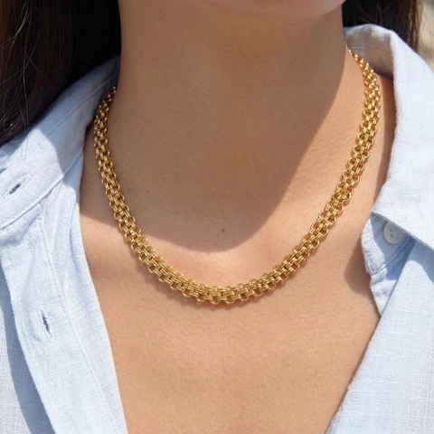 Collana E Bracciale A Catena Con Maglie Geometriche In Acciaio Inossidabile Per Donna Stile Punk Hip Hop Impermeabile Placcato Oro