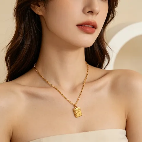Bijbel Boek Hanger Ketting 304 Roestvrij Staal PVD Verguld Religieus Kruis Gegraveerd Minimalistische Sieraden Voor Dames