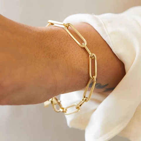 Minimalist Paperclip Chain Bracelet Stainless Steel Vacuum Gold Plated Waterproof Adjustable Link Jewelry For Women