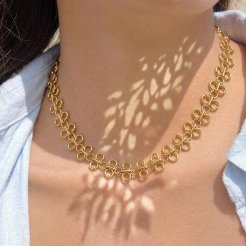 Necklace And Bracelet Stainless Steel Gold Plated Infinity Loop Chain Waterproof Hypoallergenic Minimalist For Women
