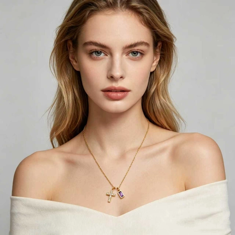 Collana Con Pendente A Croce Placcata Oro Acciaio Inossidabile Zircone Pietra Portafortuna Gioielli Minimalisti Donna