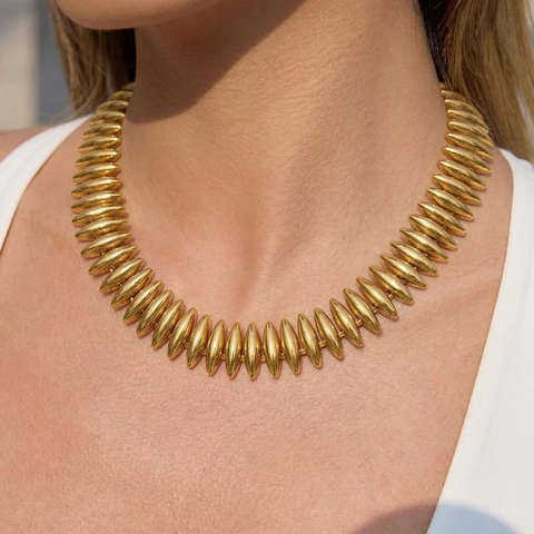 Collier Et Bracelet À Maillons Bullet Étanche Bijoux En Acier Inoxydable Plaqué Or Style Industriel Minimaliste Femmes