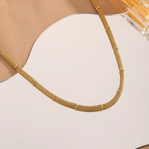 Minimalistische Gold Edelstahl Maschengewebe Halskette Und Armband Kombination Mode Vintage Perlen Schmuck Damen Alltag Party