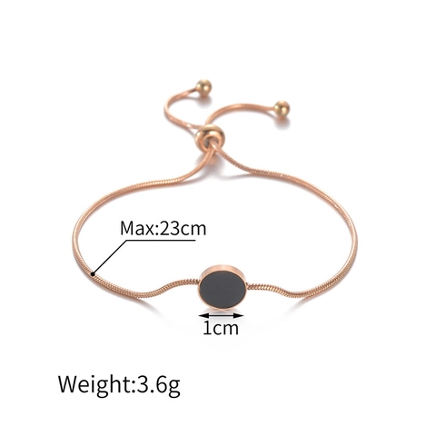Stainless Steel Snake Chain Bracelet With Round Black Disc Adjustable Slider Buckle Minimalist Jewelry For Women