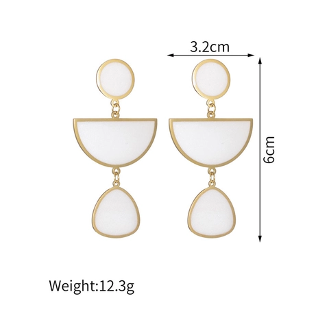 Geometrische Hangende Oorbellen Van Roestvrij Staal Verguld Drie Lagen Wit Mat Minimalistisch Voor Dames Sieraden