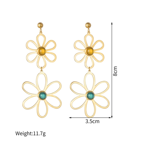 Hollow Flower Drop Earrings Stainless Steel Double Layer Daisy Design Vintage Minimalist Jewelry For Women