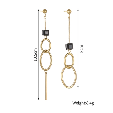 Boucles D'oreilles Pendantes Longues Asymétriques Acier Inoxydable Plaque Or Cube Noir Anneaux Ovales Géométriques Bijoux Minimalistes Femme