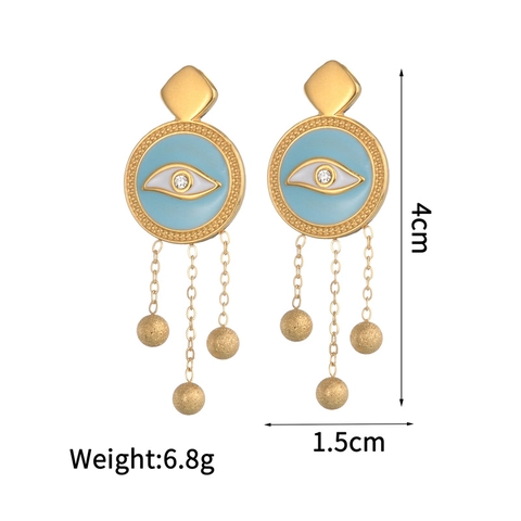 Evil Eye Ohrstecker Edelstahl Vergoldet Emaille Rhinestone Geometrisch Rund Quaste Kette Mattierte Perlen Für Damen