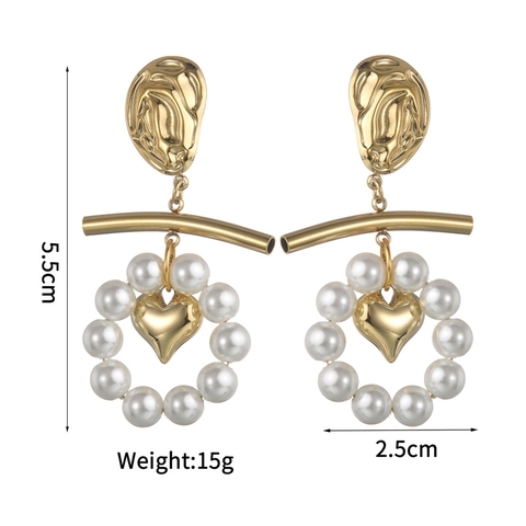 Pendientes Colgantes De Corazón Acero Inoxidable Chapado En Oro 18K Perla Artificial De Imitación Estilo INS Joyería Para Mujeres