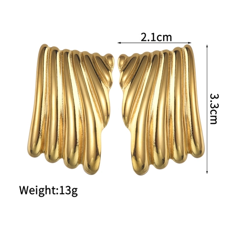 Irregular Square Stud Earrings For Women Stainless Steel Gold Plated Wavy Wrinkled Texture Vintage Niche Design Hypoallergenic