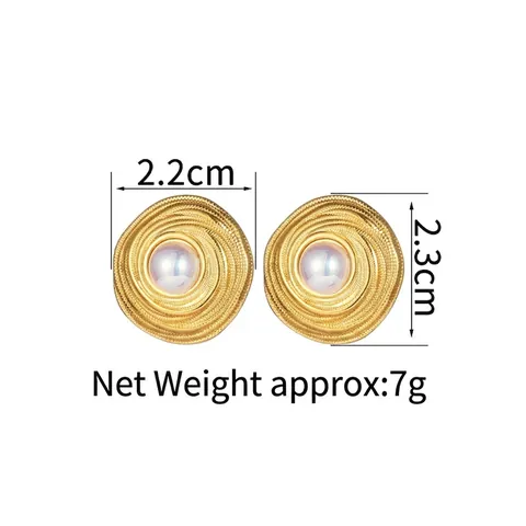 Vintage Spiral Textur Ohrstecker Edelstahl Mit Vergoldung Und Künstlicher Künstliche Perle Geometrischer Schmuck Für Damen