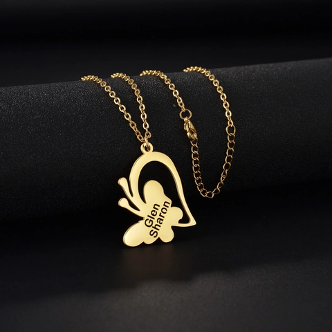 Collar Con Colgante De Mariposa Acero Inoxidable 304 Estilo Inscripción Nombre Joyería De Moda Para Mujer Elegante