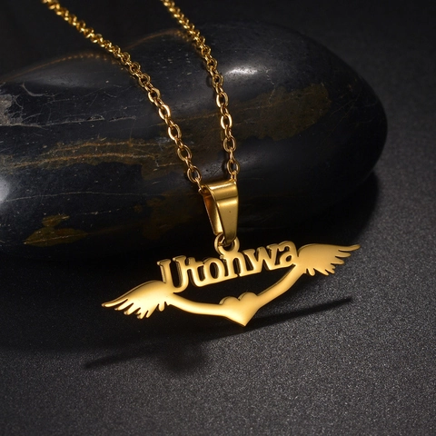 Collar Con Colgante De Corazón Alas De Ángel Alfabeto Acero Inoxidable Cadena Clavícula Joyería Moda Mujeres