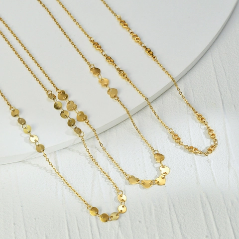 Minimalistische Edelstahl Herz Anhänger Halskette 14K Vergoldet Infinity Runde Scheibe Schlüsselbein Kette Schmuck