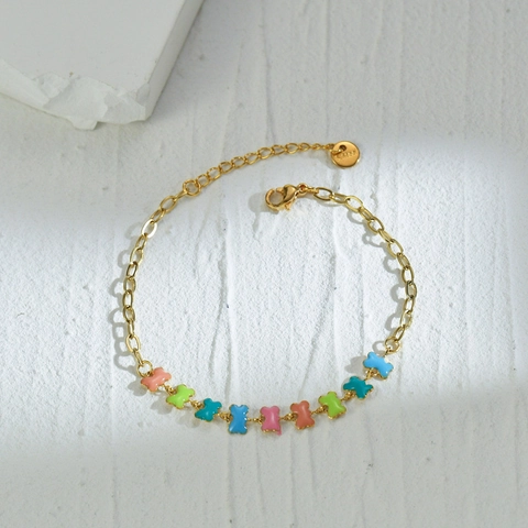 Buntes Knochen Charm Armband Edelstahl 14K Vergoldet Emaille Verstellbare Kette Schmuck Für Damen