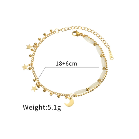 Double Layer Bracelet Stainless Steel White Shell Beads Star Moon Charms Gold Tone Minimalist Niche Jewelry For Women