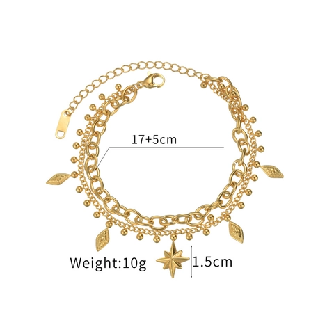 Double Layer Bracelet Stainless Steel Eight Pointed Star Pendant Geometric Charms French Vintage Minimalist Jewelry For Women