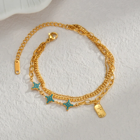 Edelstahl Lagenarmband Stern Mehrreihig Sternschliff Platte Zierlicher Schmuck Für Frauen