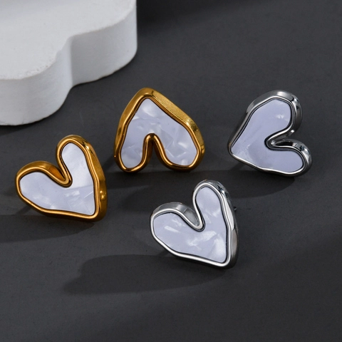 Pendientes De Corazón Irregular Acero Inoxidable Chapado En Oro 18K Con Incrustación De Nácar Estilo Minimalista Para Mujer