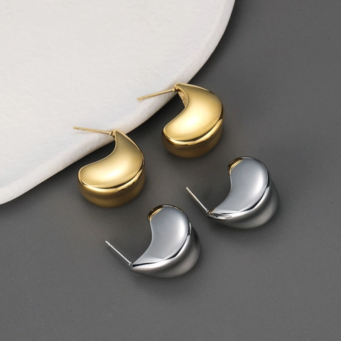 Pendientes De Botón Minimalistas Con Gota De Agua De Acero Inoxidable Pulido Diseño De Frijol Geométrico Para Mujeres