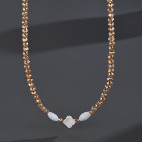 Collana Di Perle Fatta A Mano Con Ciondolo Quadrifoglio Bianco Perle Di Vetro Sfaccettate Champagne Catena Elegante Per Donna