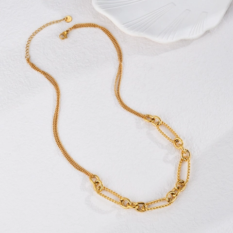 Roestvrijstalen Ketting En Armband Gemengde Geometrische Schakels Gedraaide Touwtextuur Verguld Hip Hop Voor Dames Heren